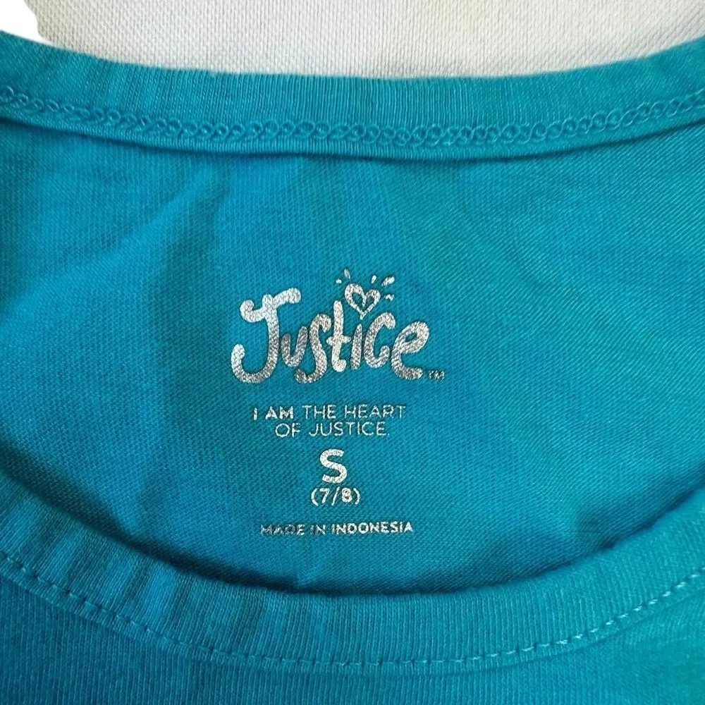 Justice Girls Set of 2 Graphic Tank Tops Sz S 7/8 Blue Gray Multicolor Tie Up
